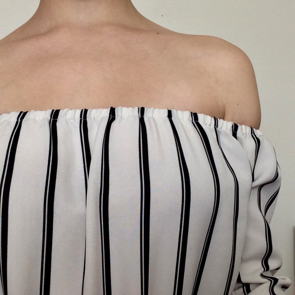 B&W Strapless Striped Romper - Picture 2 of 2